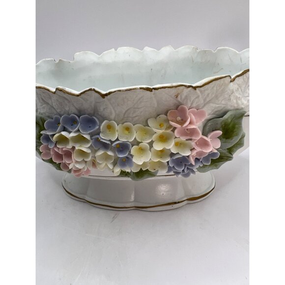 Antique Lefton Oval Bowl W/ Handles, Raised Flowers No Chips - Picture 2 of 7